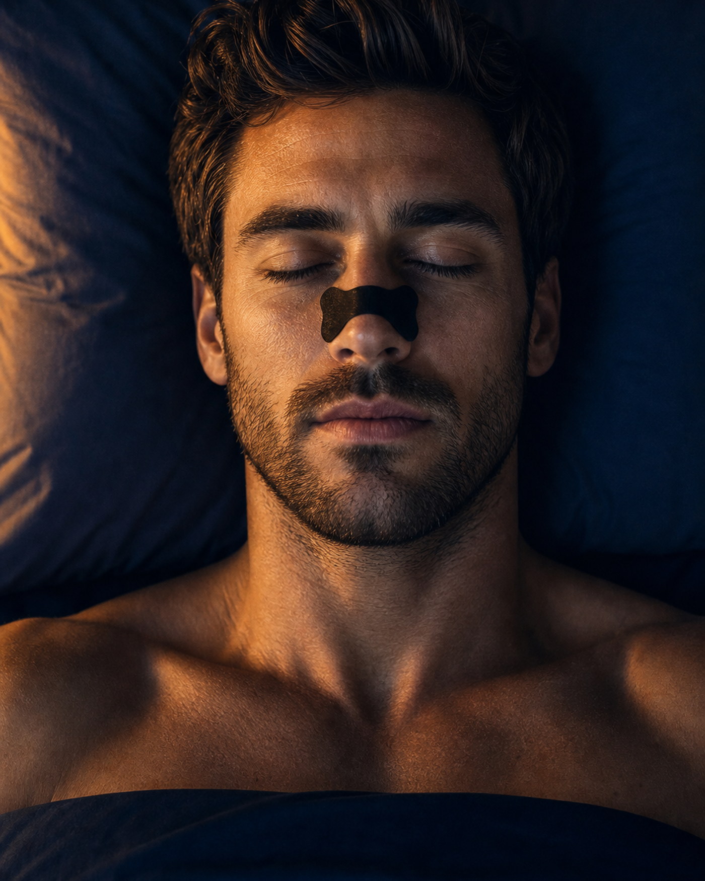 Pessoa dormindo com dilatador nasal externo